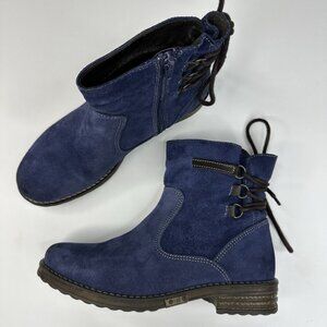Biza Women's Tahoe Blue Suede Round Toe Ankle Tie Zip Heeled Boots EU 38